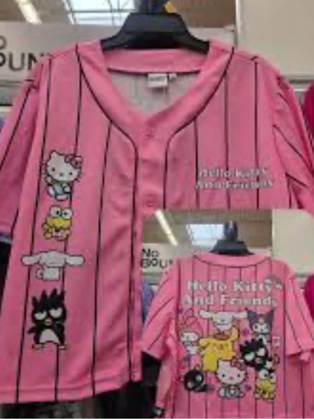 Hello Kitty Pink Pinstripe Button-Front Baseball Shirt